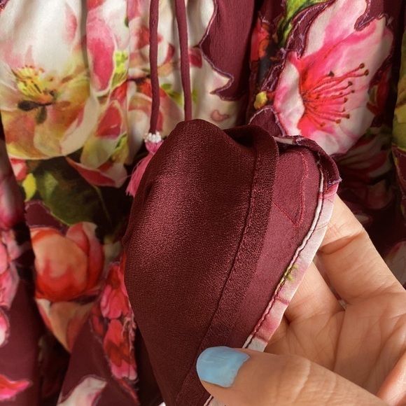 ROCOCO SAND Claret Silk Floral Patch Embroidered Dress Wedding Guest - Picture 11 of 14